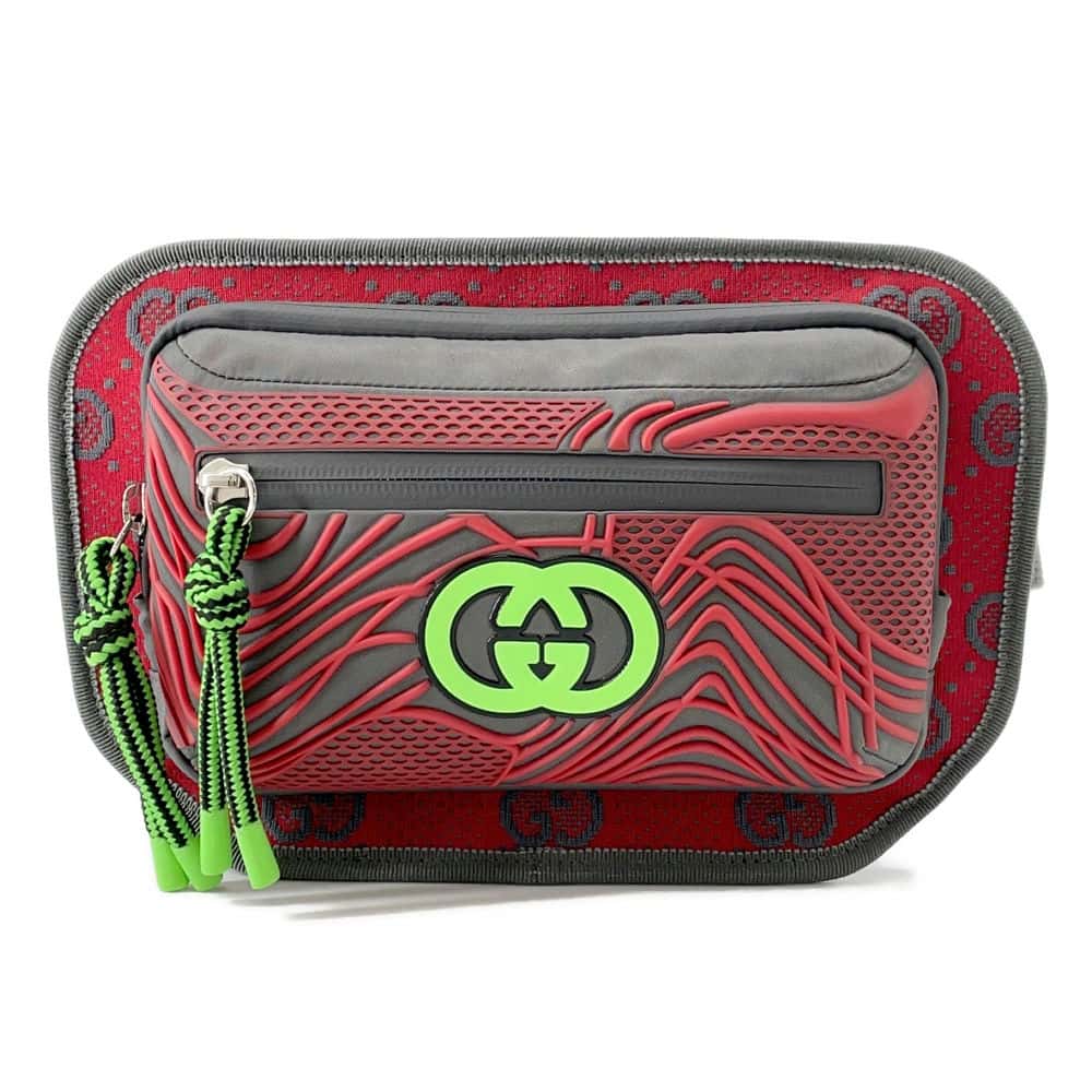 Gucci GGNylon Green752102 Rubber Red Gray Belt 3