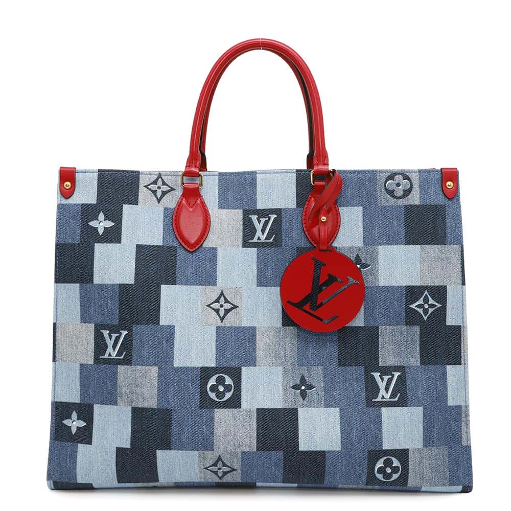 Louis Vuitton Onthego RedM44992 Denim Monogram Leather Blue Handbag