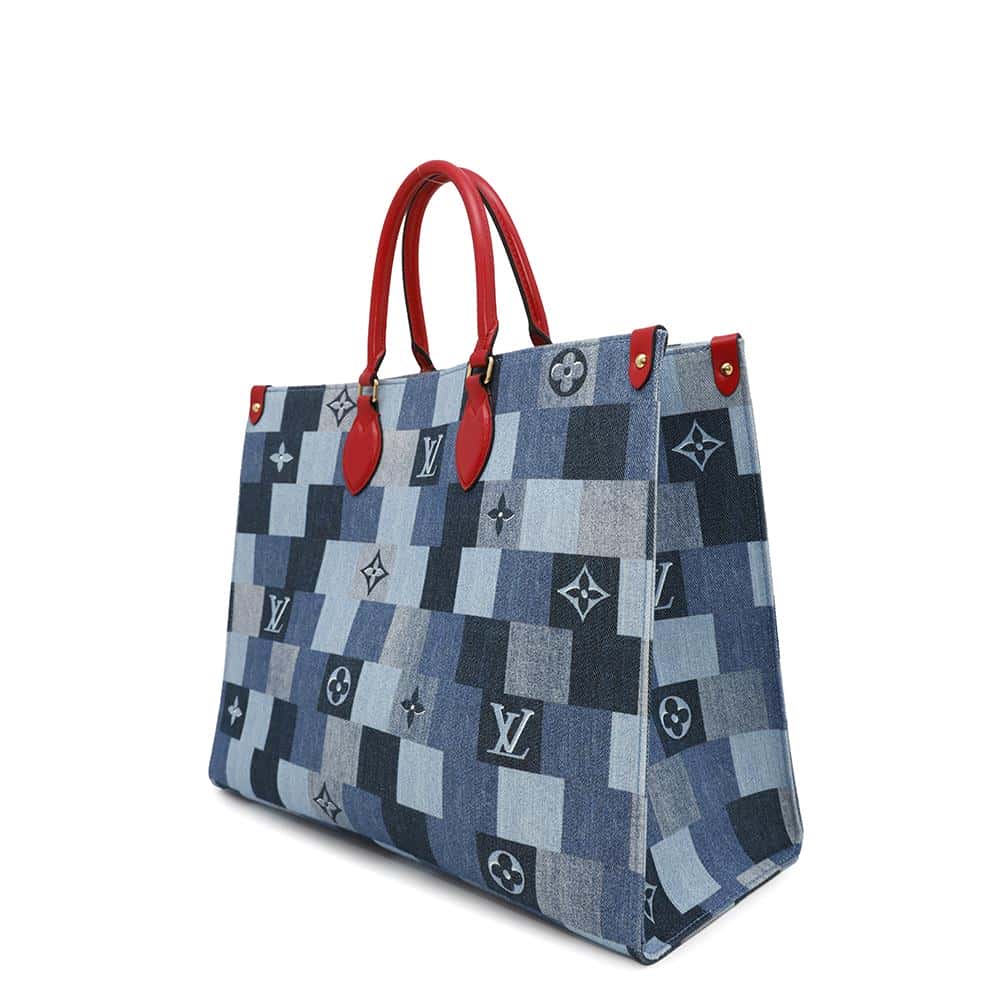 Louis Vuitton Onthego RedM44992 Denim Monogram Leather Blue Handbag