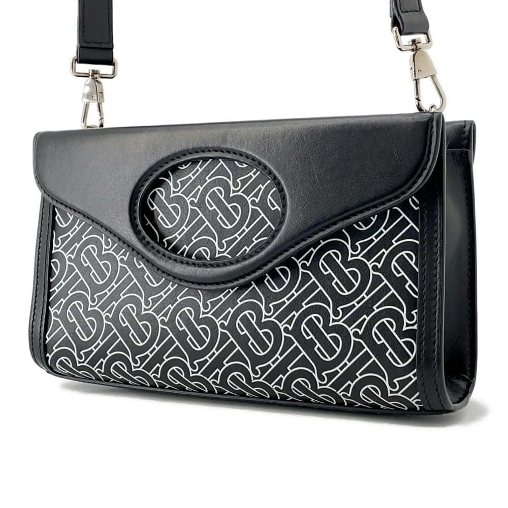 Burberry 2Waybag Handbag Leather Black White Travel Bag