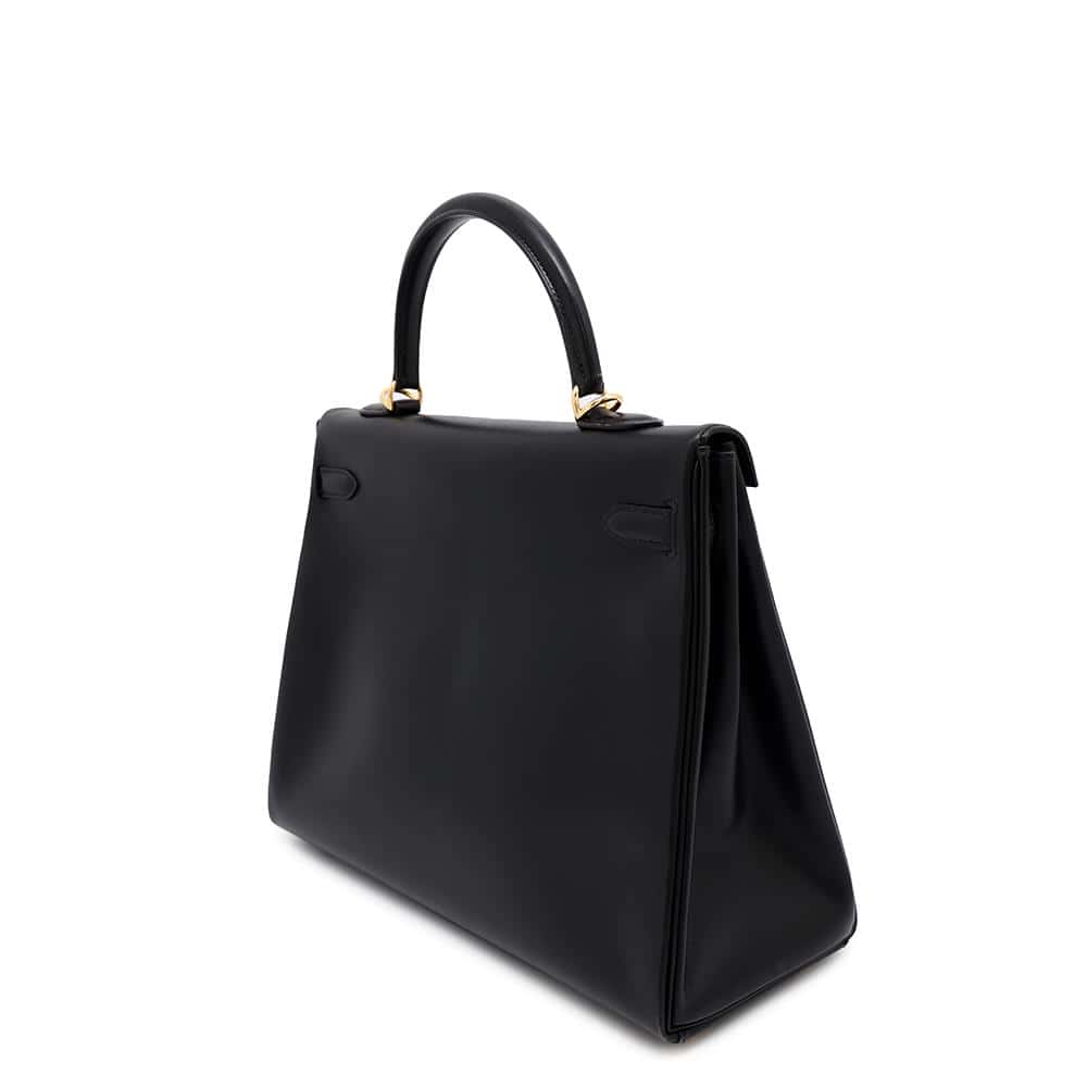 Kelly Retourne Box Calf Size Handbag Leather Black Travel Bag
