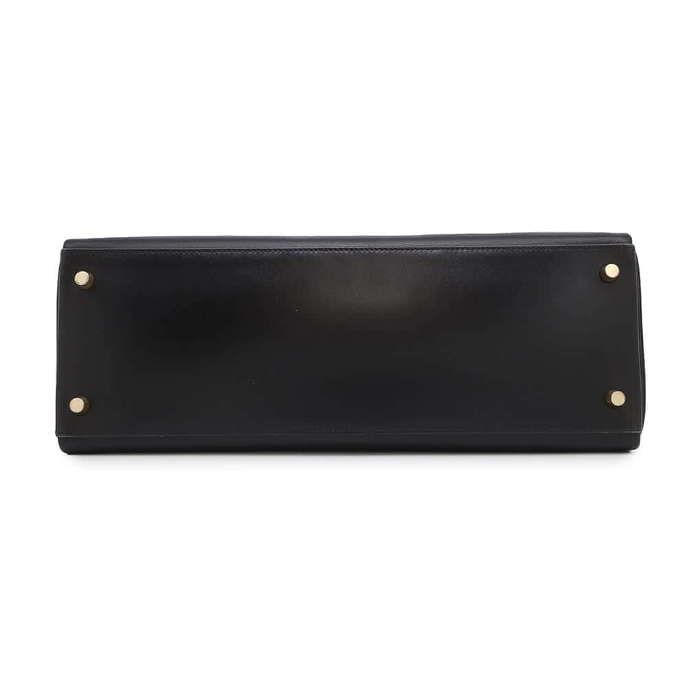 Kelly Retourne Box Calf Size Handbag Leather Black Travel Bag