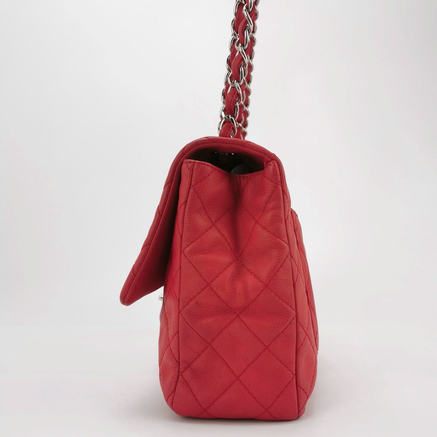Chanel Classic Flap Jumbo Caviar Single Flap Red Silver Leather Handbag