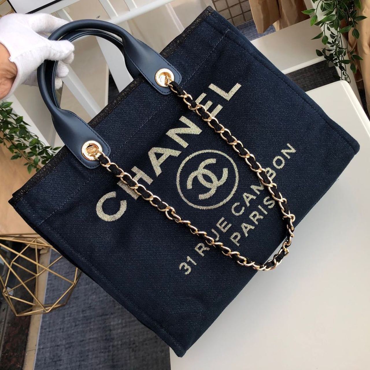 CHL Deauville Dark 14.9in 38cm Canvas Blue Tote Bag