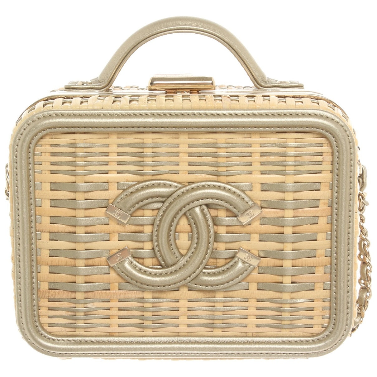 Chanel vanity beige wicker handbag