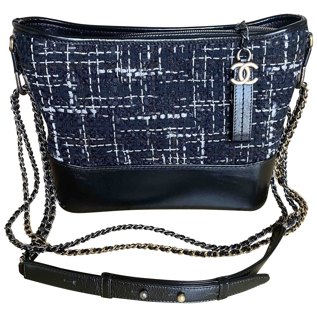 Chanel gabrielle black tweed handbag