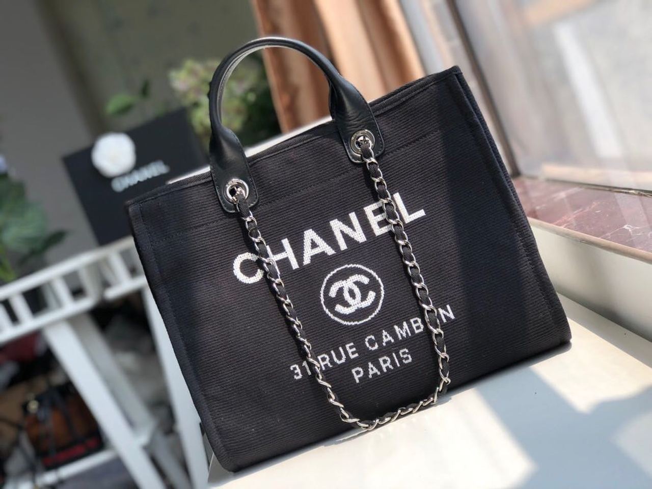 Chanel Deauville Tote Bag For Women Handbags Shoulder Canvas Black Shoulder Bag