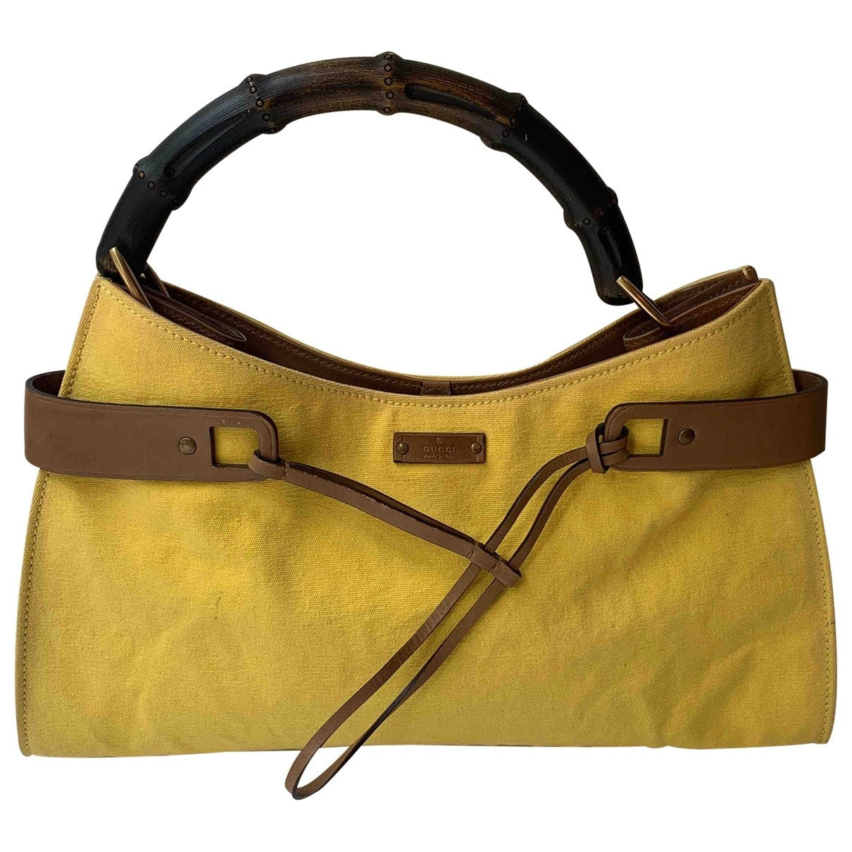 Gucci bamboo yellow cloth handbag