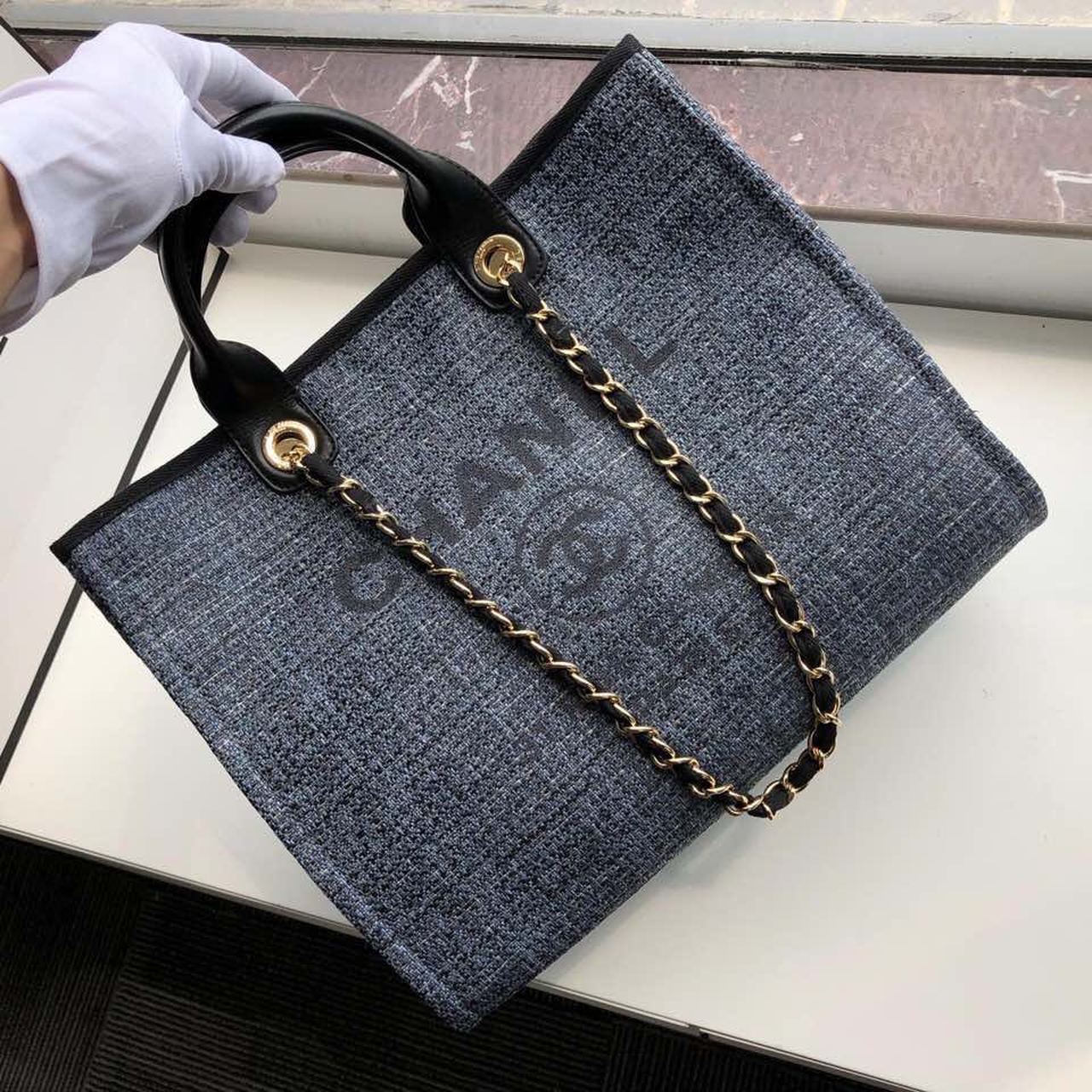 CHL Deauville 38cm A66941 Black Blue Tote Bag