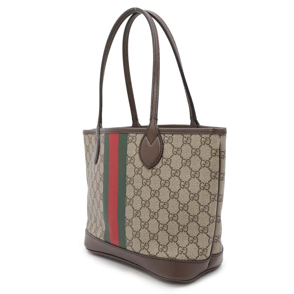 Gucci Ophidia Brown726762 GG SupremeCanvas Size Leather Beige Small Tote Bag