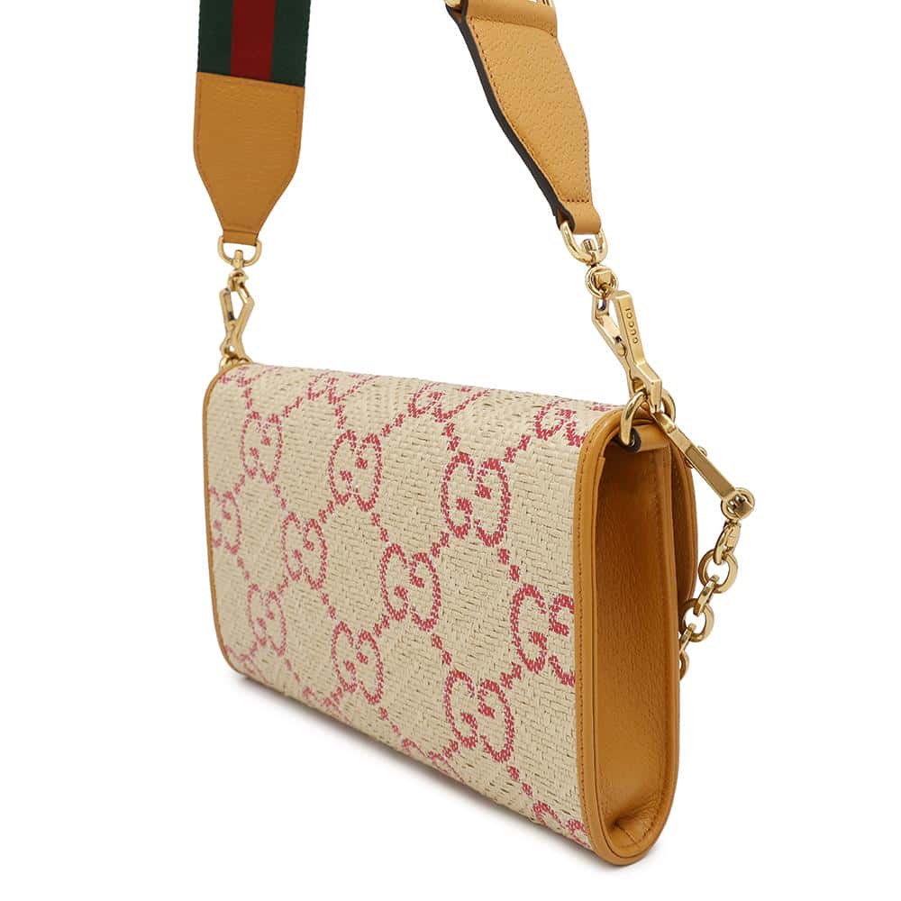 Gucci Horsebit Yellow677286 Leather Raffia Beige Shoulder Bag