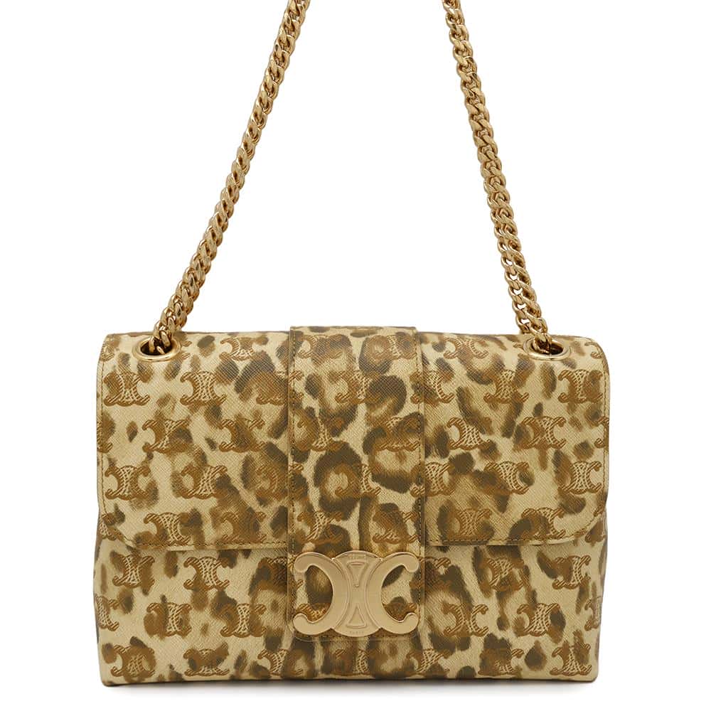 Chainshoulder Leopard Handbag Leather Brown Shoulder Bag