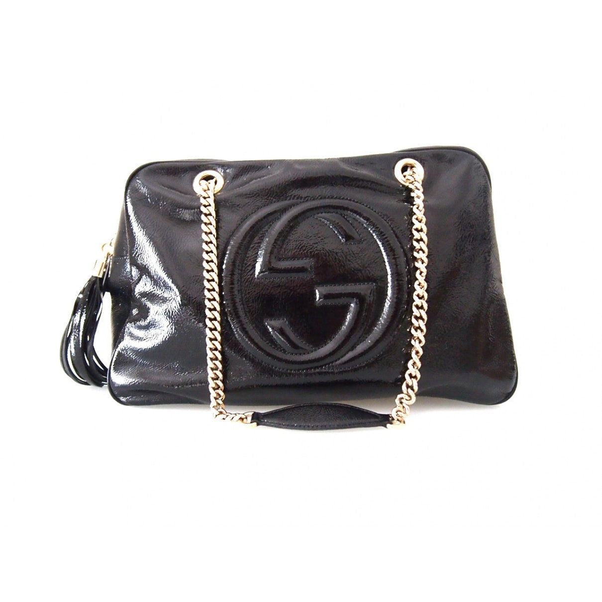Gucci soho black patent leather handbag