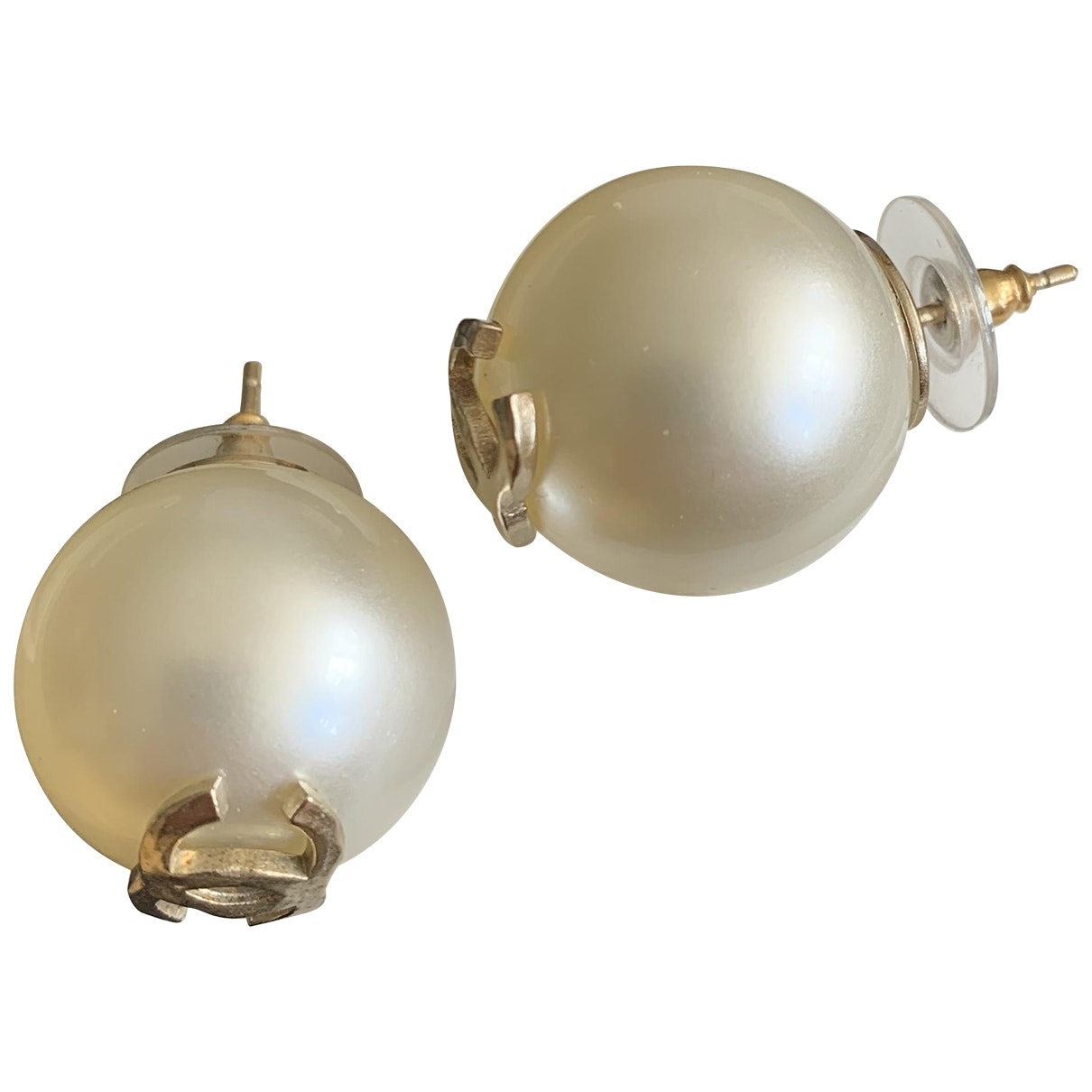 Chanel White Metal Earrings