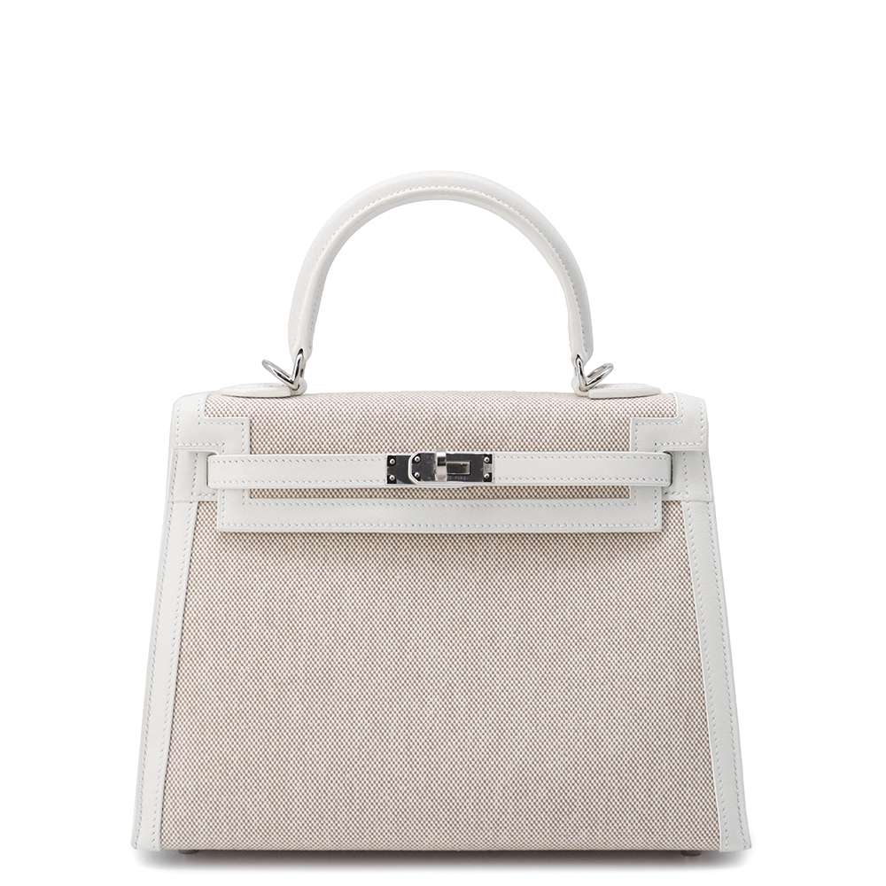 Kelly Sellier Ecru New Toile H Swift Leather White Travel Bag
