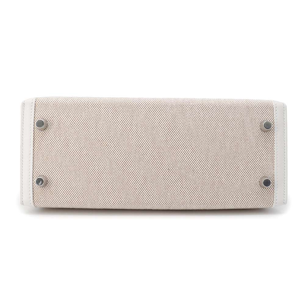 Kelly Sellier Ecru New Toile H Swift Leather White Travel Bag