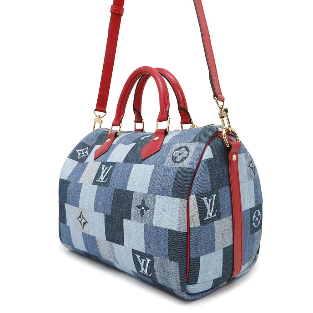 Louis Vuitton Speedy Bandouliere RedM45041 Denim Monogram Blue Handbag