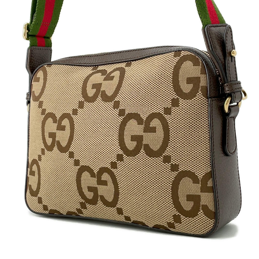Gucci Jumbo GG Messenger Brown675891 Leather Canvas Beige Travel Bag