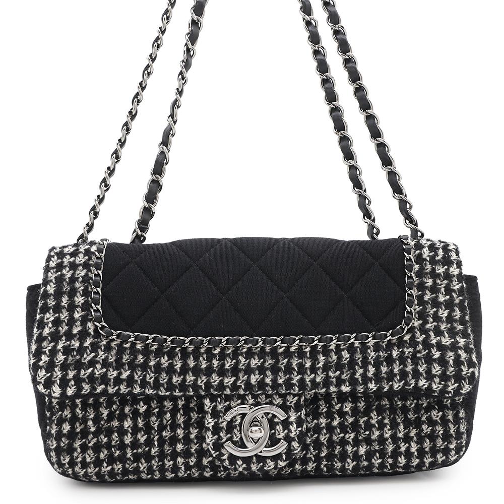 Chanel Matelasse ChainShoulder WhiteA92533 Tweed Cotton Jersey Black Shoulder Bag