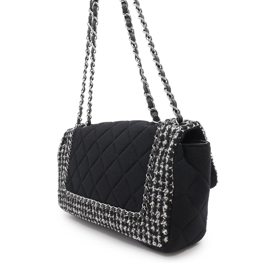 Chanel Matelasse ChainShoulder WhiteA92533 Tweed Cotton Jersey Black Shoulder Bag