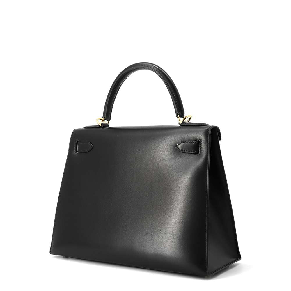 Kelly Box Calf Size Handbag Leather Black Travel Bag