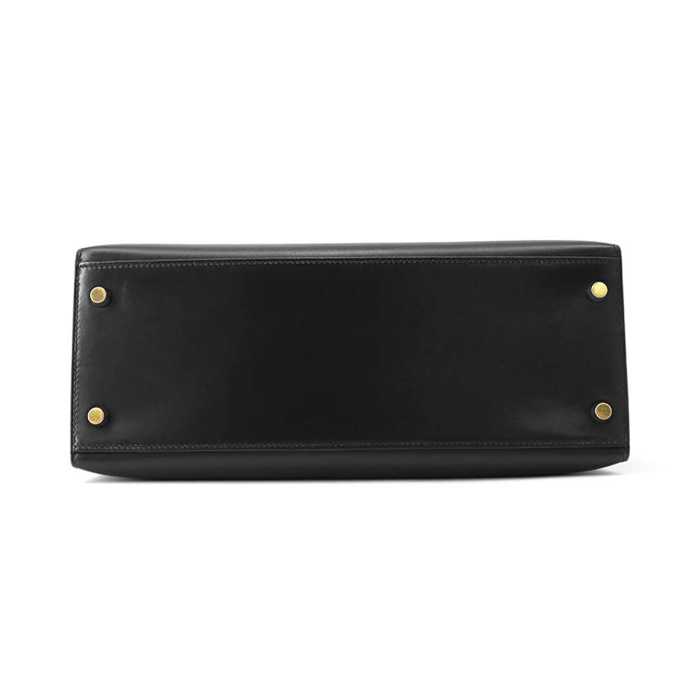 Kelly Box Calf Size Handbag Leather Black Travel Bag