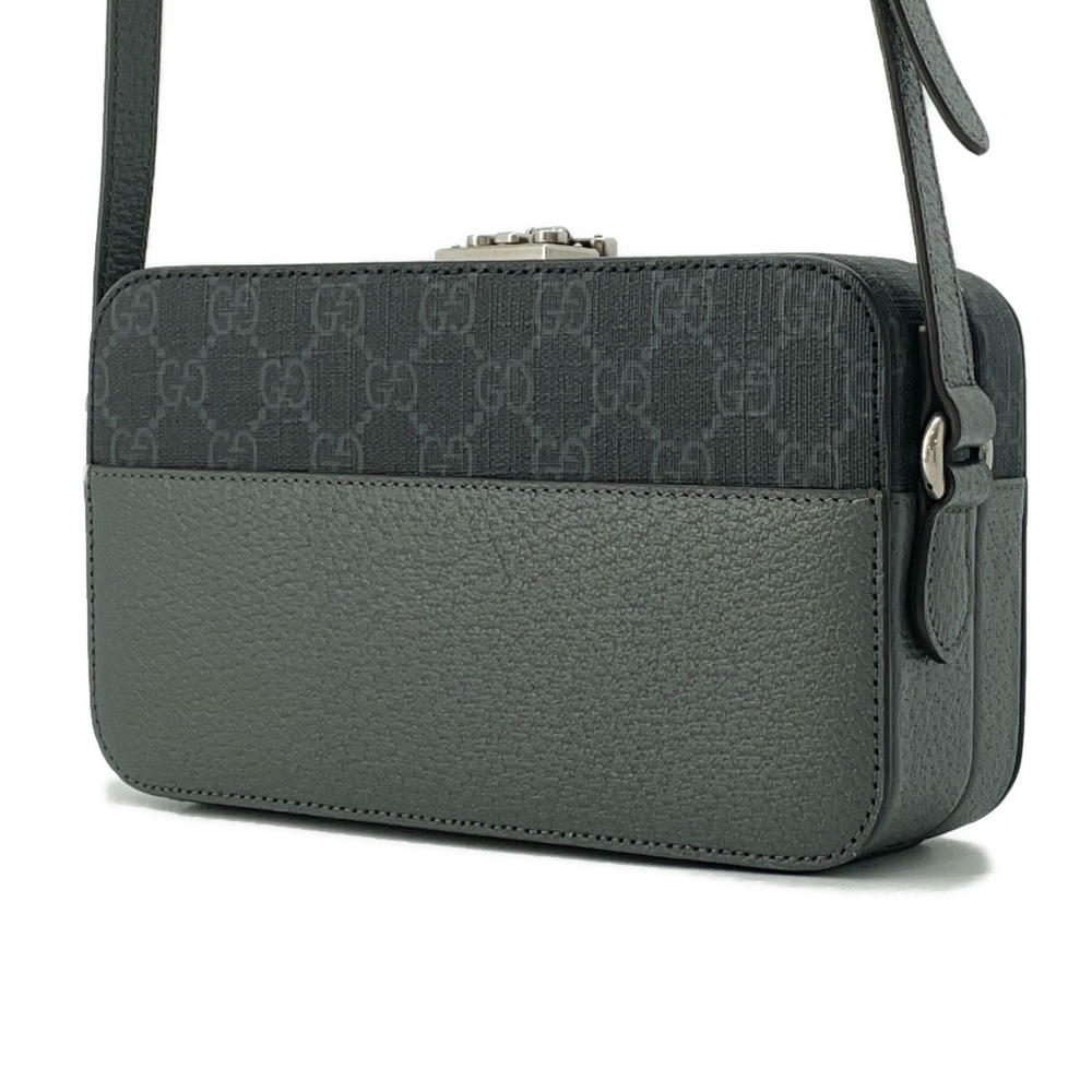 Gucci Cutout Interlocking Shoulder Bag Gray Black725341 Supremecanvas Leather