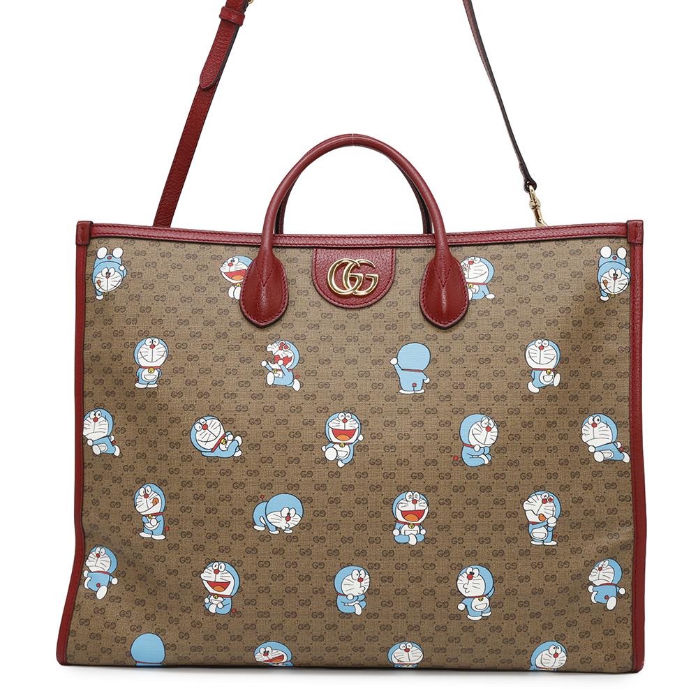 Gucci Doraemon Collaboration GG Supreme 2way Leather Canvas Brown Tote Bag