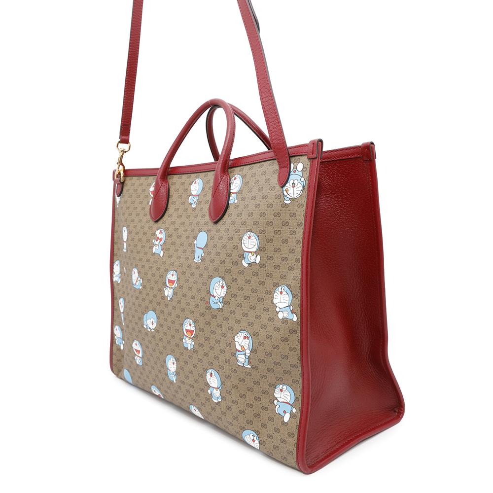 Gucci Doraemon Collaboration GG Supreme 2way Leather Canvas Brown Tote Bag