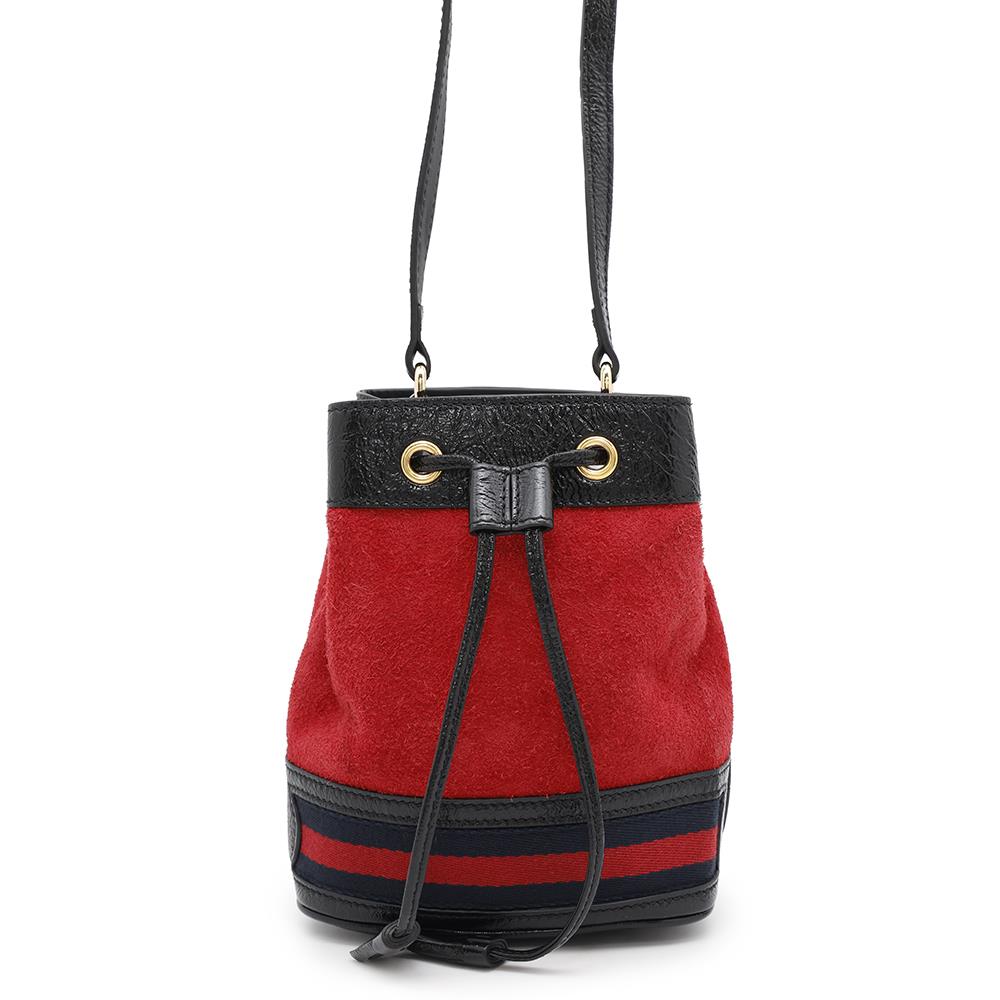 Gucci Bucket Black550620 Leather Suede Red Mini Shoulder Bag