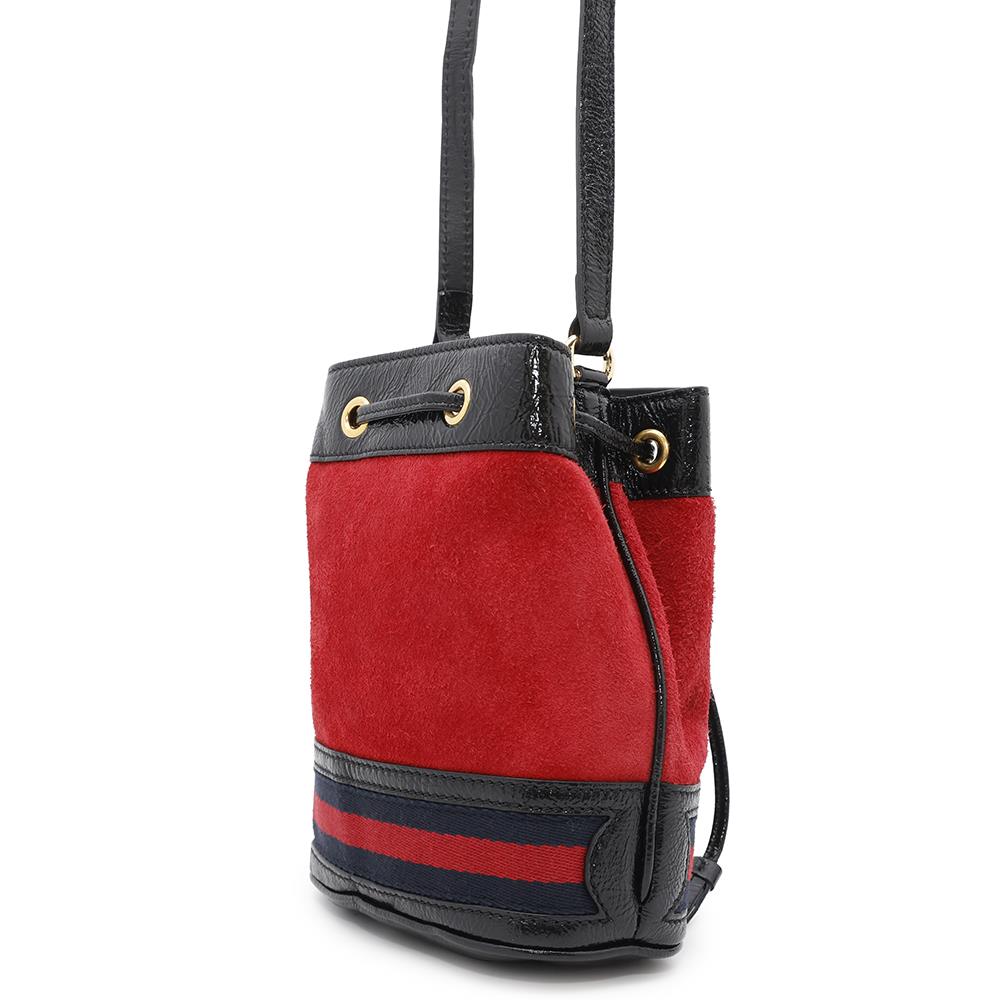 Gucci Bucket Black550620 Leather Suede Red Mini Shoulder Bag