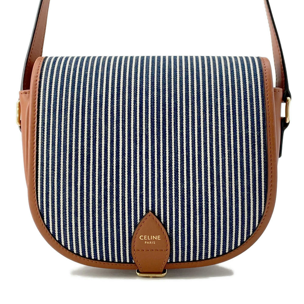 Striped Falco Shoulder Bag Blue Brown Size Leather Canvas