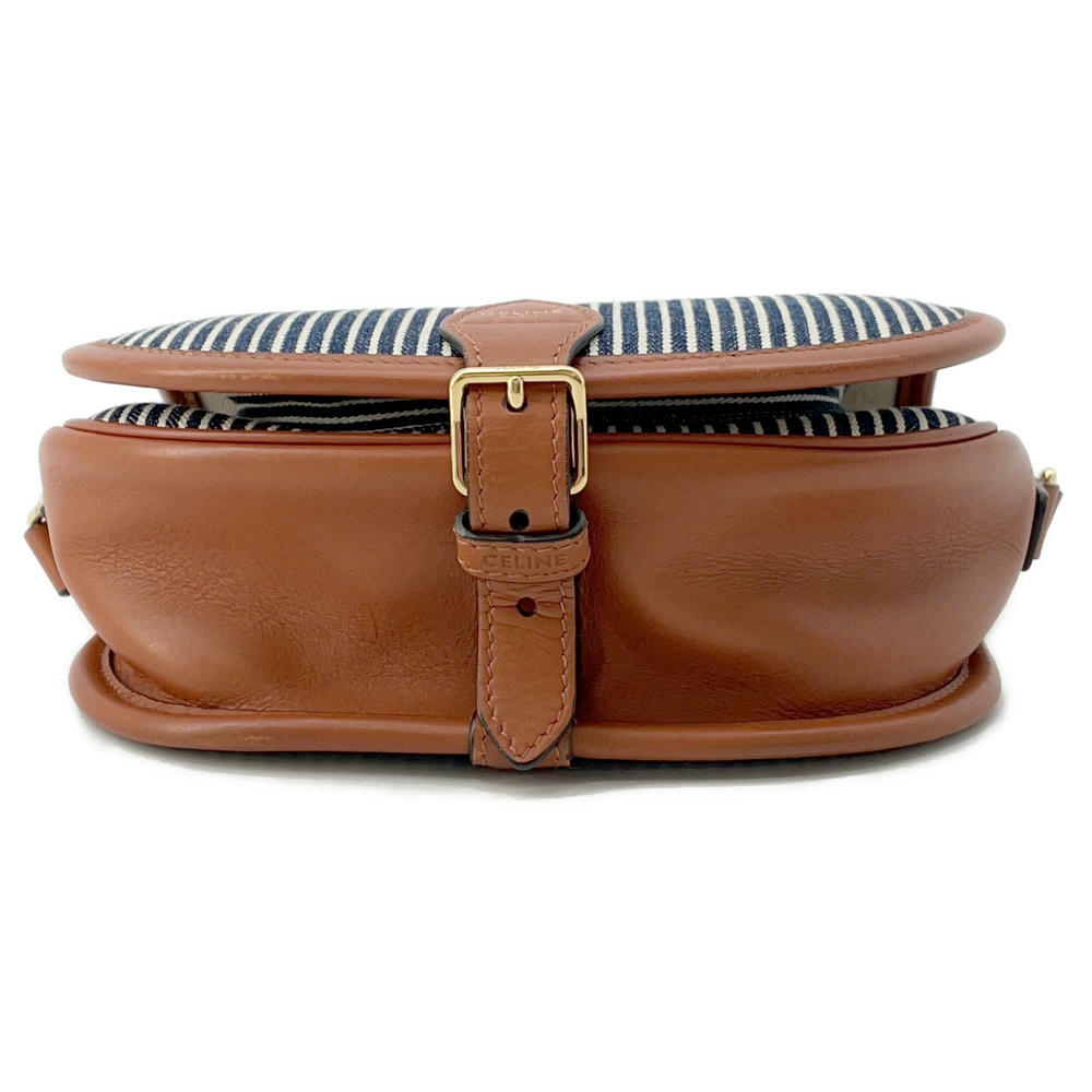 Striped Falco Shoulder Bag Blue Brown Size Leather Canvas