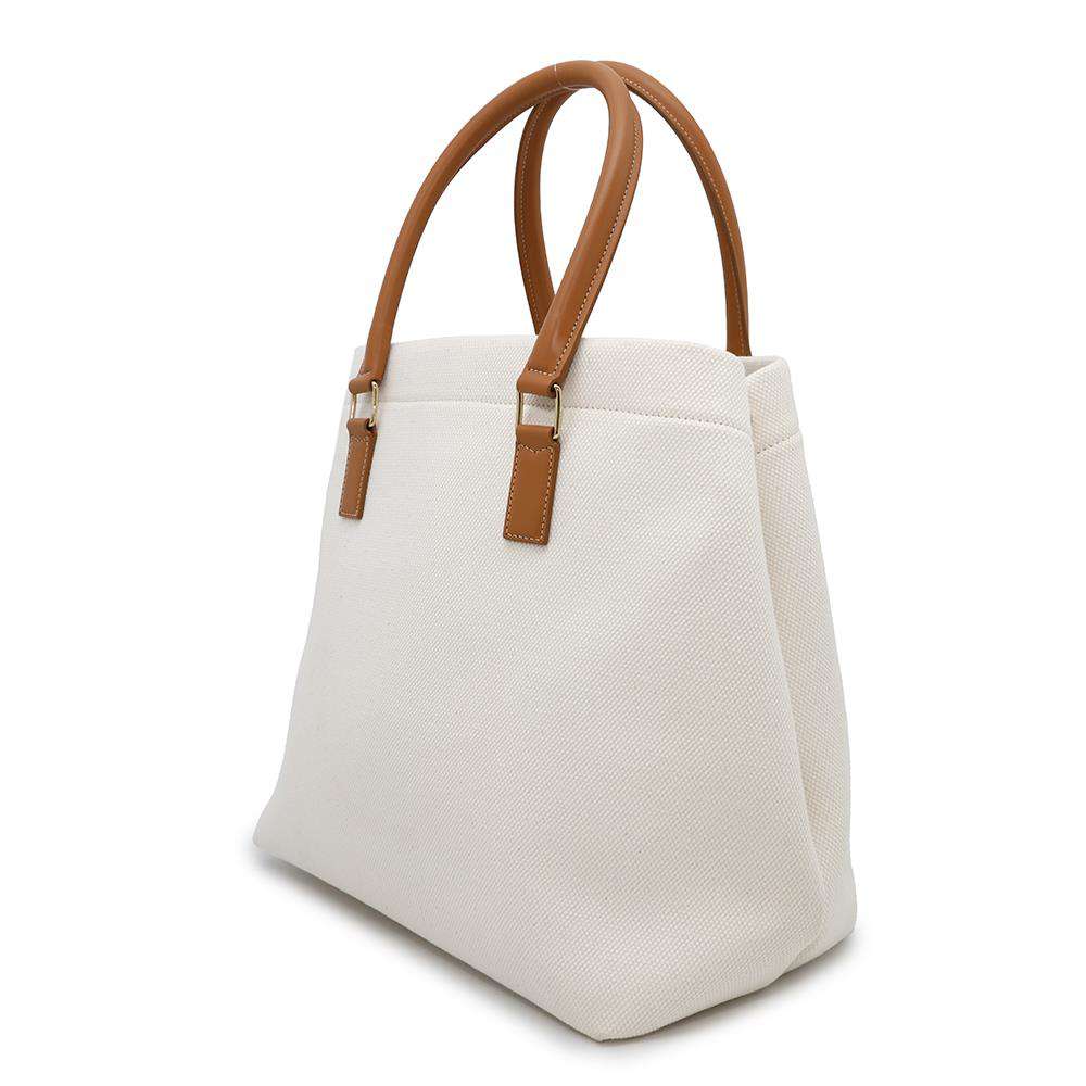 Horizontal Cabas Brown Bnz. Nt Handbag Leather Canvas Travel Bag