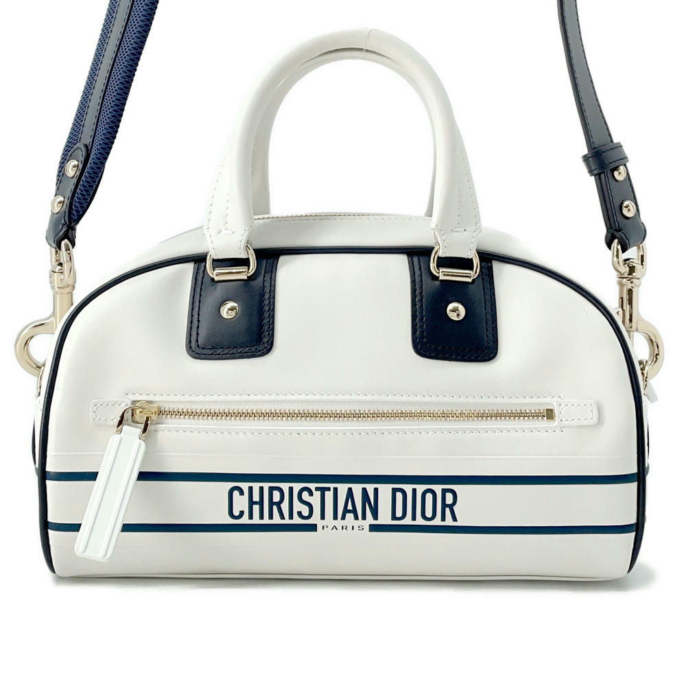 Dior Handbag ?Vibe Bowling Bag NavyM6209OOBR Rubber Leather White