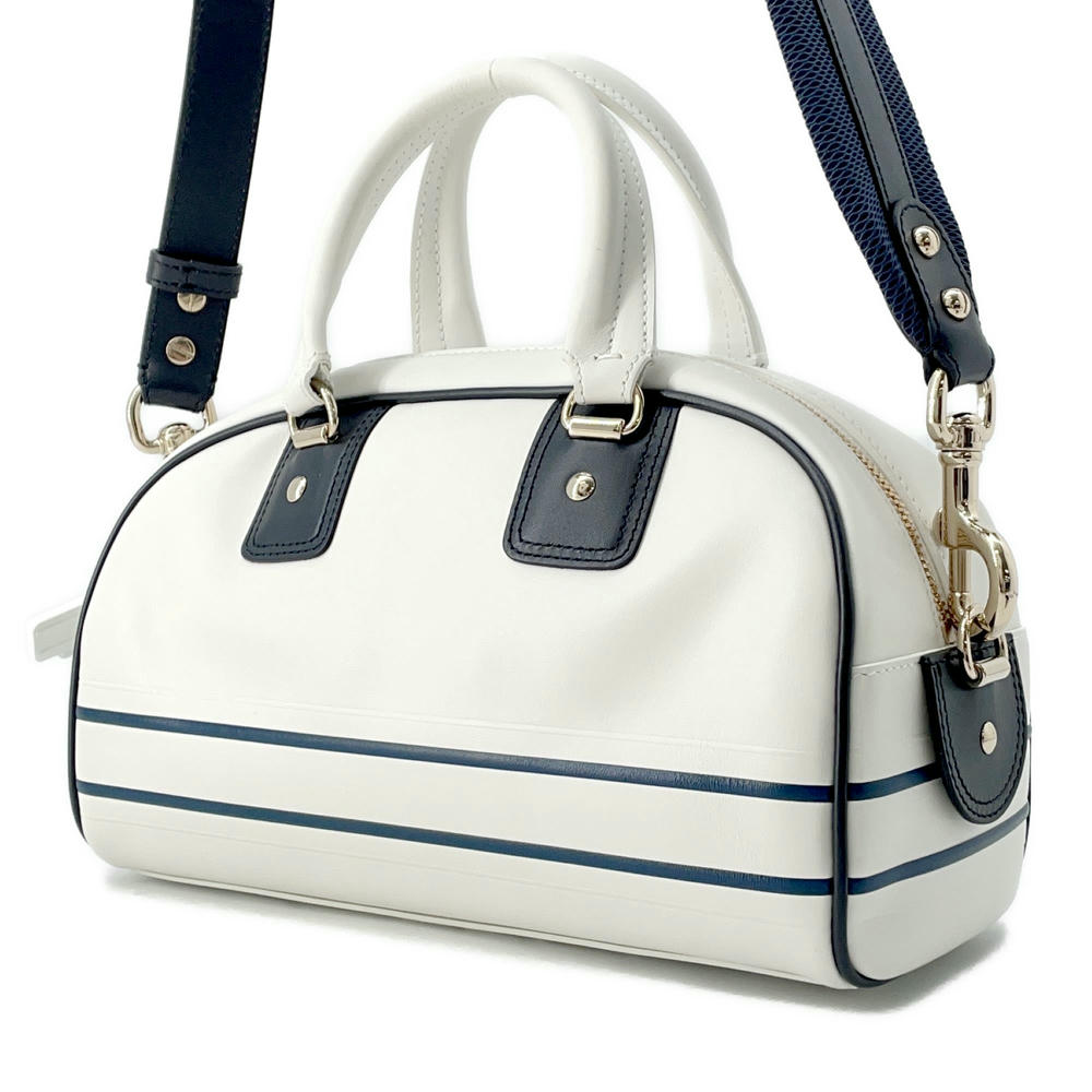 Dior Vibe Way Bowling Bag Navym Oobr Rubber Leather White Travel Bag