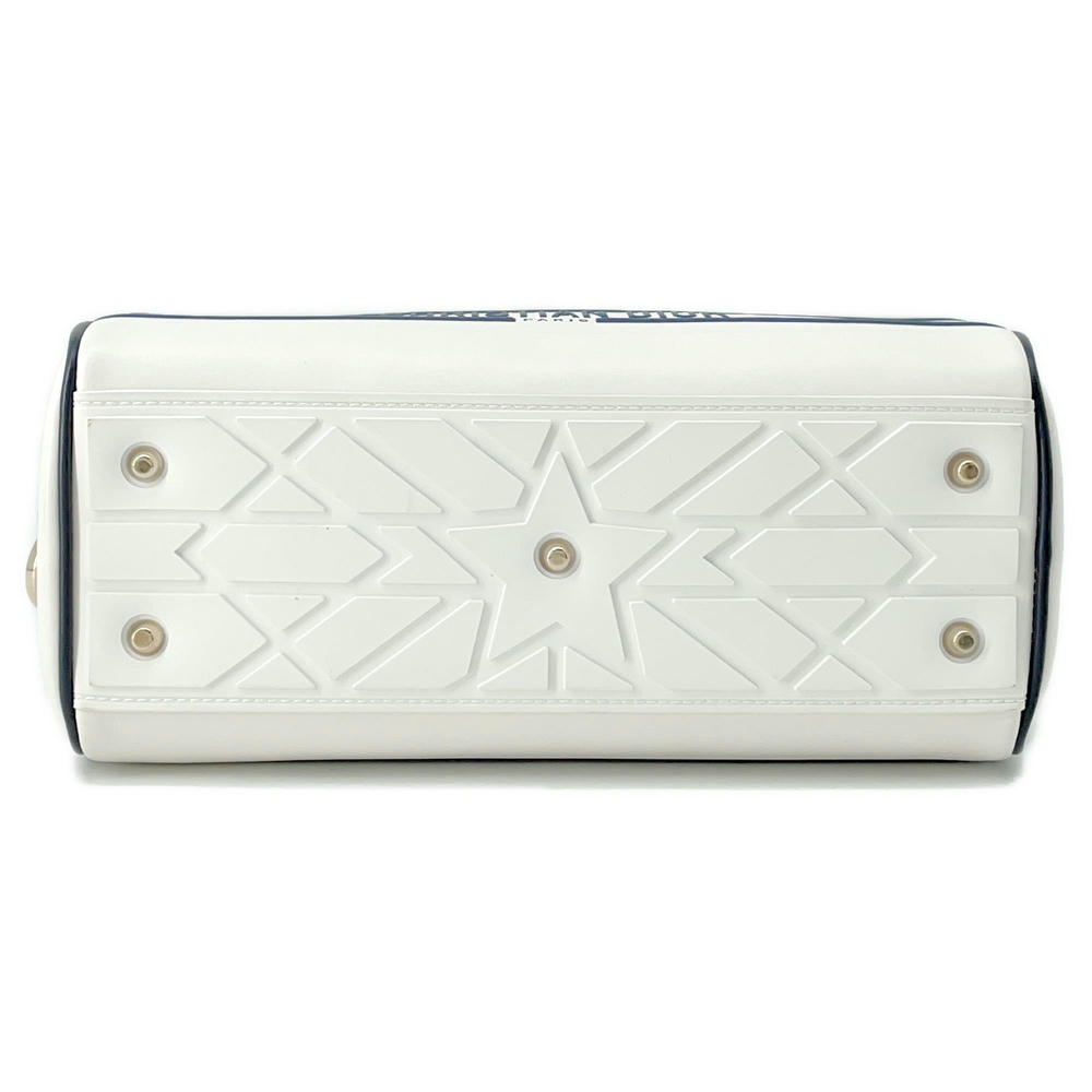 Dior Vibe Way Bowling Bag Navym Oobr Rubber Leather White Travel Bag