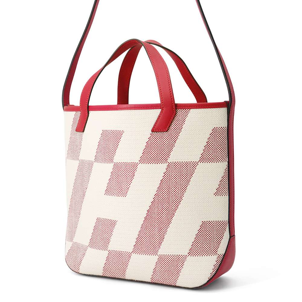 H Ambie Tote Bag Framboise Ecru Toile Leather