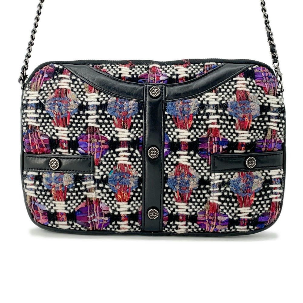 Chanel Girl ChainShoulder Tweed Lambskin Multicolor Black Shoulder Bag
