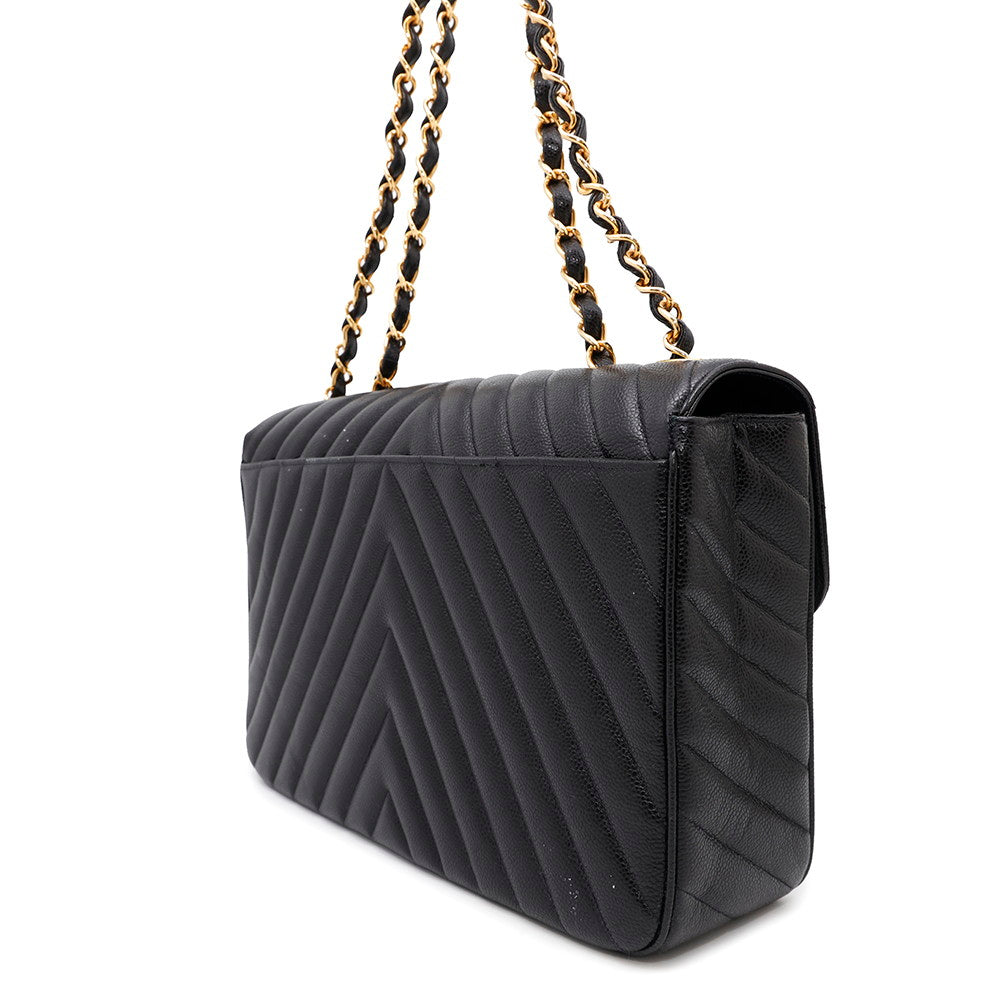 Chanel V Stitch ChainShoulder BlackA03660 Caviar Leather Shoulder Bag