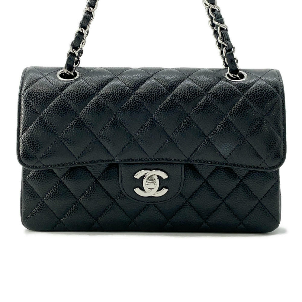 Chanel Matelasse W Flap ChainShoulder Caviar Black Leather Shoulder Bag
