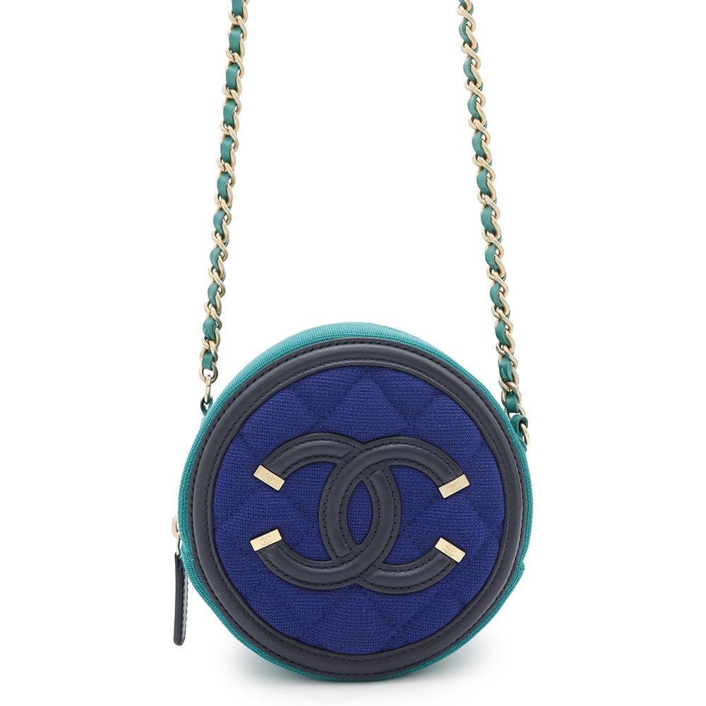 Chanel CCFiligree Round ChainShoulder GreenAP0365 Cotton Blue Shoulder Bag