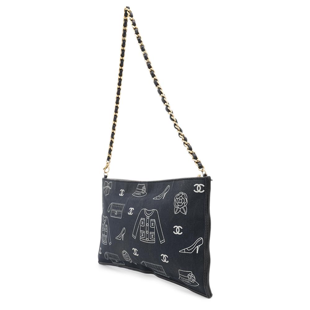 Chanel Icon ChainPouch Navy Cotton Handbag