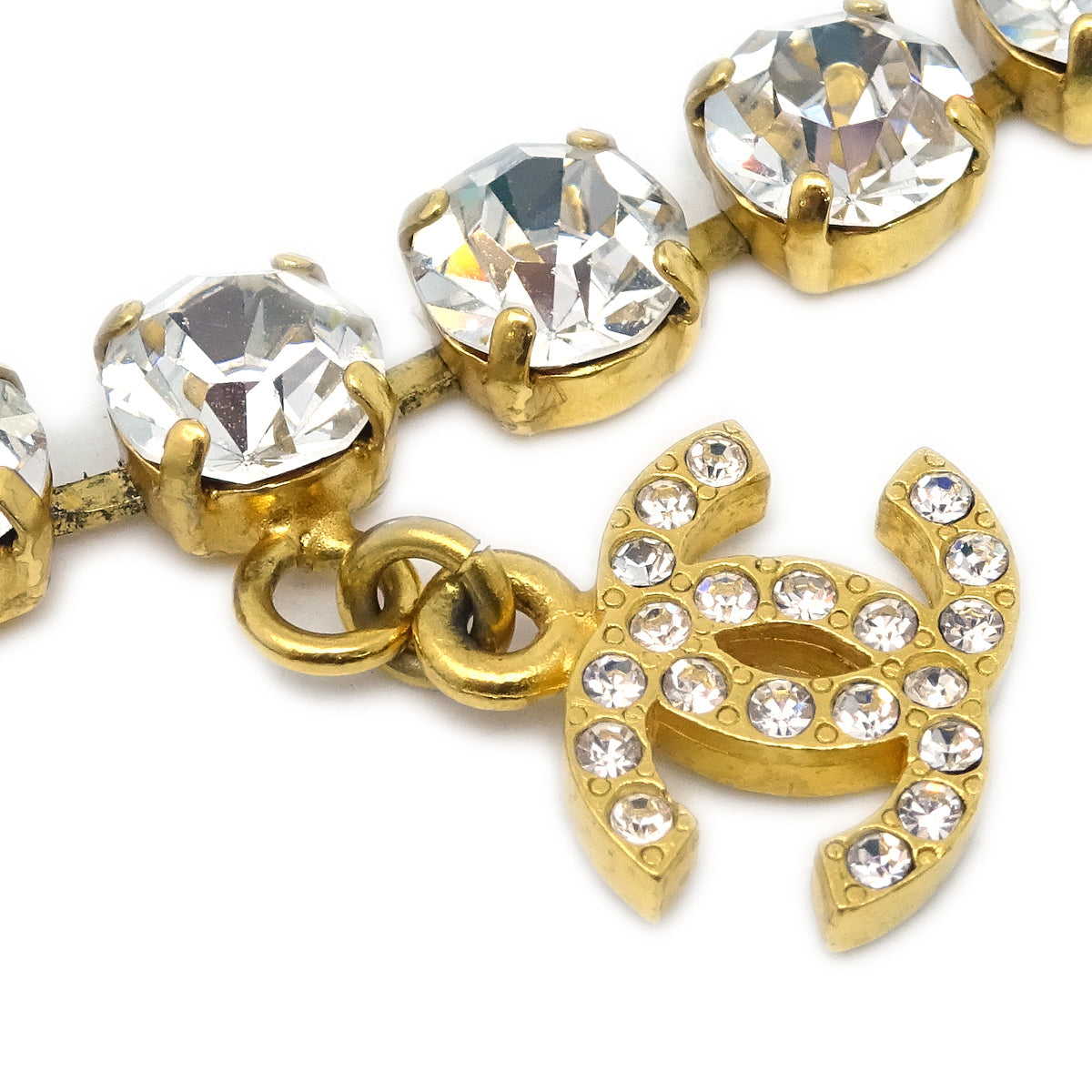 Chanel CC Chain Pendant Necklace Rhinestone Gold 96A