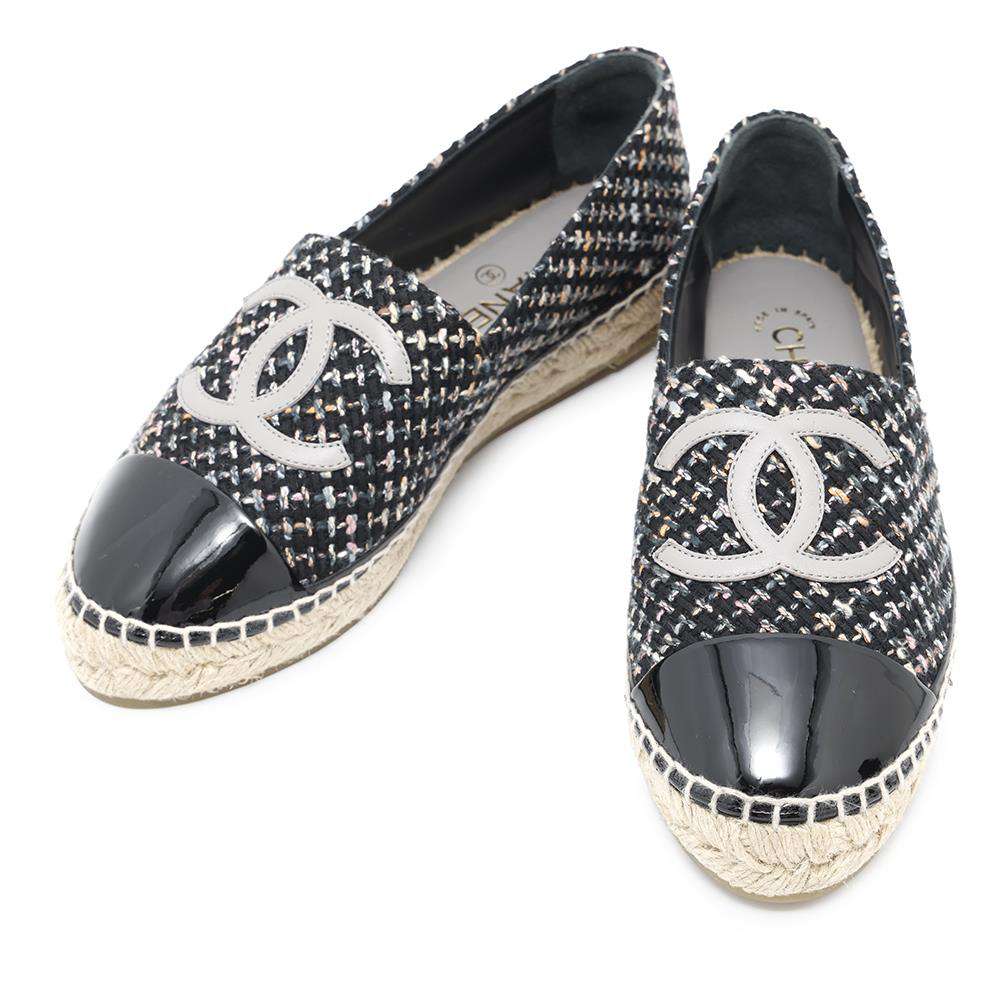 Chanel Espadrilles Tweed BlackG29762 Cotton Enamel Handbag