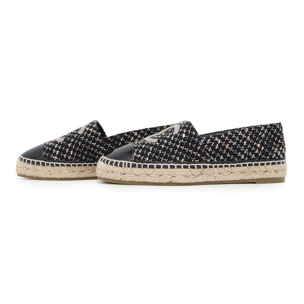 Chanel Espadrilles Tweed BlackG29762 Cotton Enamel Handbag