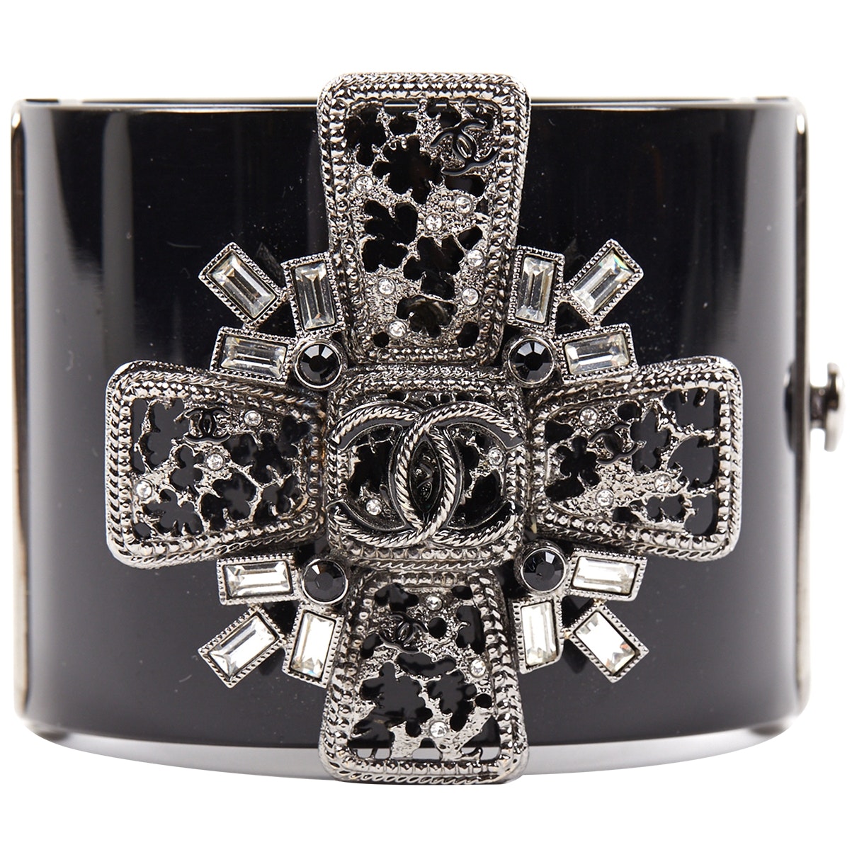Chanel black plastic bracelets