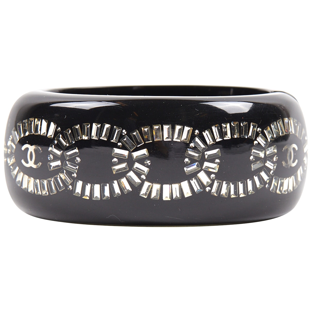 Chanel black plastic bracelets