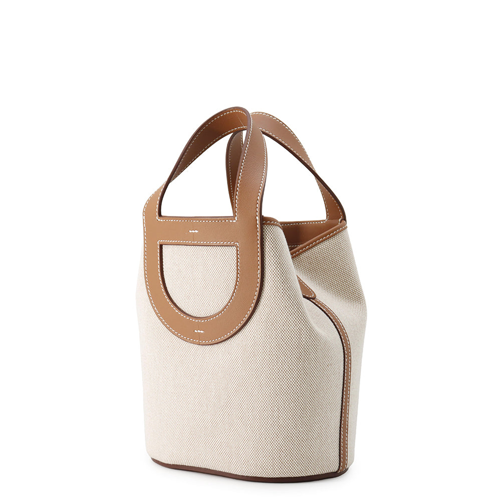 In The Loop Tote Bag Ecru Toile Leather Gold