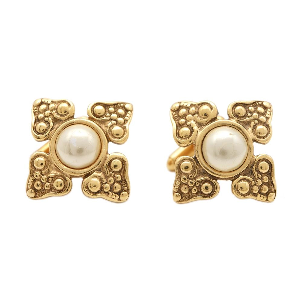 Chanel Faux Pearl Cufflinks Gold Handbag
